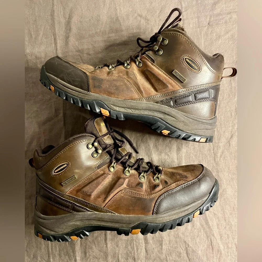 Skechers Men's Relment Traven Waterproof Leather High Top Hiking Boots Brown 13